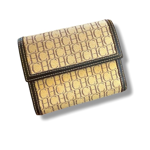 Carolina Herrera Tweed wallet Monogram trifold shopping wallet leather - Picture 1 of 4